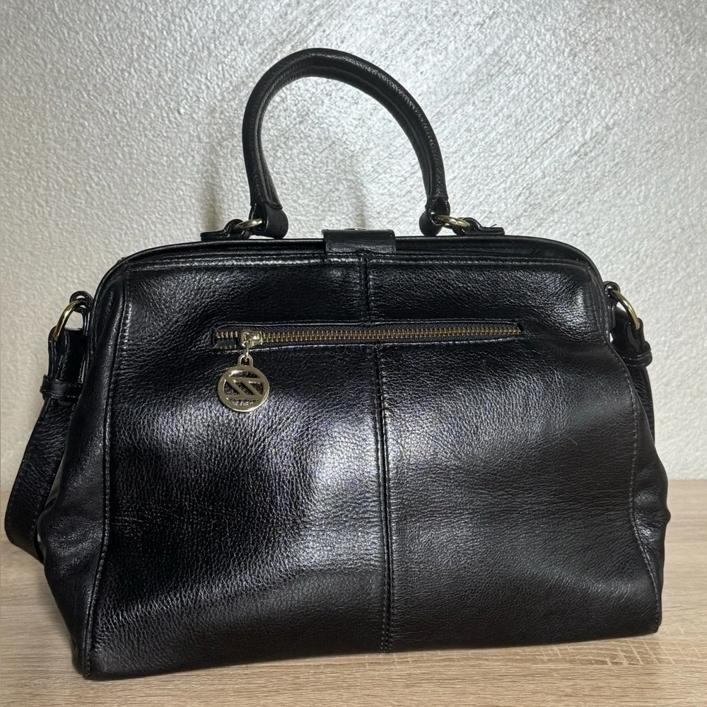 Arezzo Women Black Gold Leather Cut Out Satchel Hand Shoulder Bag
